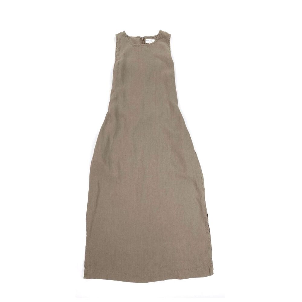 MICHAEL STARS Linen Tie Front Margie Midi Dress Quiet Luxury Minimal Cottagecore